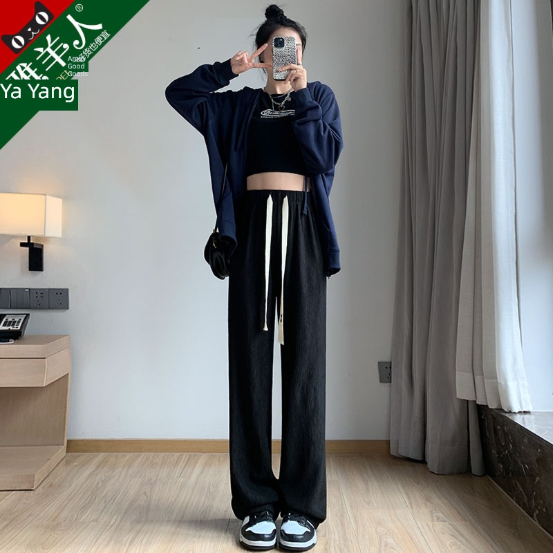 Spring and Autumn Show thin black leisure time easy Straight cylinder Drawstring