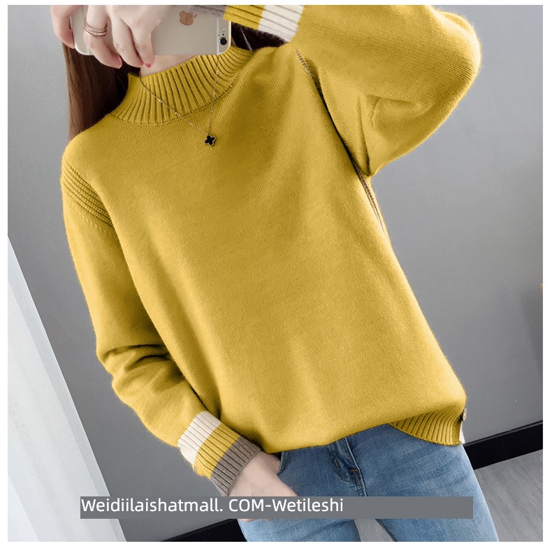Half high collar easy Plush thickening knitting ma'am sweater