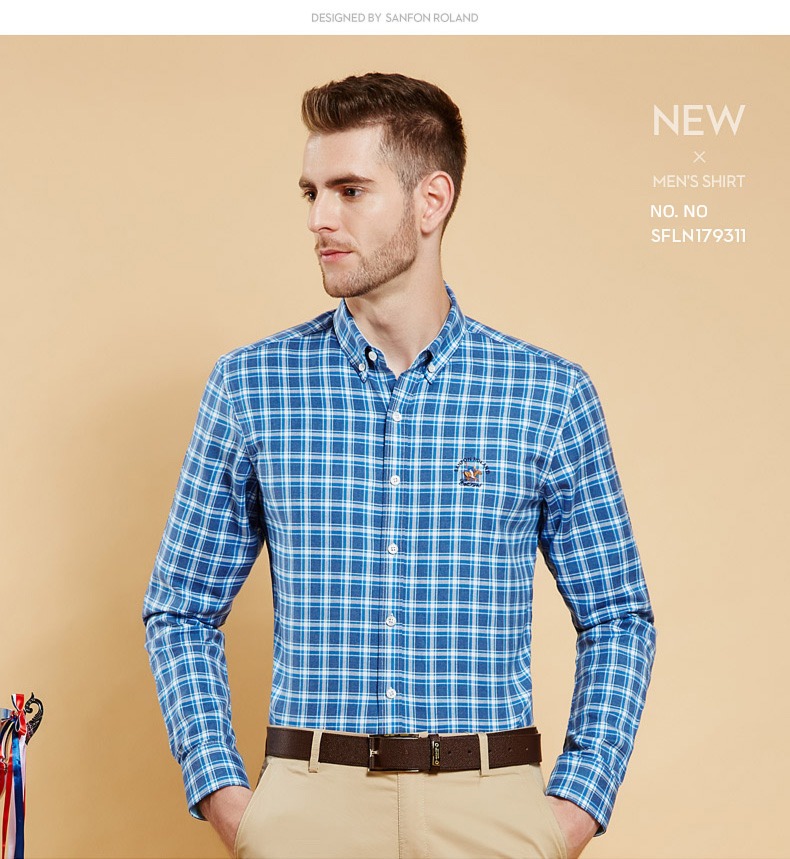 Broken code Clearance Sanding Long sleeve leisure time lattice shirt