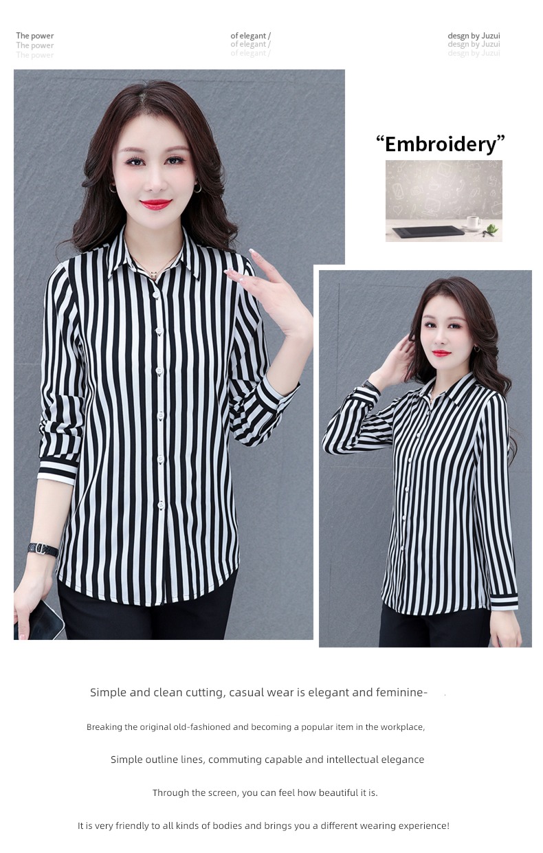 easy black and white Long sleeve Lapel leisure clothes stripe shirt