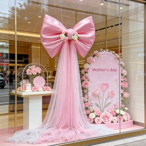 Mother's Day Atmosphere Decoration, Pearlescent Fabric Bow, Shopping Mall Glass Window Decoration, Wedding Decoration, V
