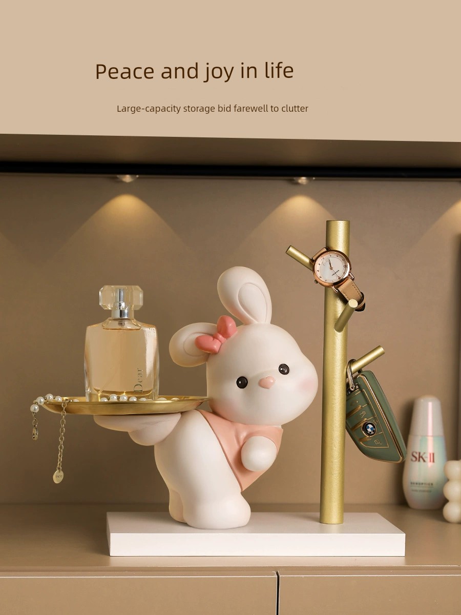 創意樹脂兔子擺件裝飾玄關鑰匙收納置物架