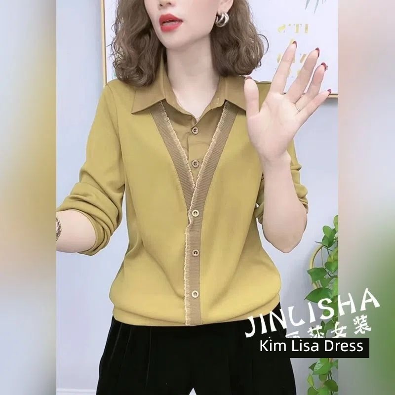 Age reduction Fashion mom Long sleeve Fake two Undershirt