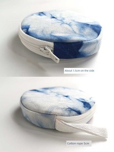 DIY Student Teaching Handmade Dyed Pure Cotton Canvas Round Blank Canvas Coin Purse Blue Dye Tie-Dye Pencil Case