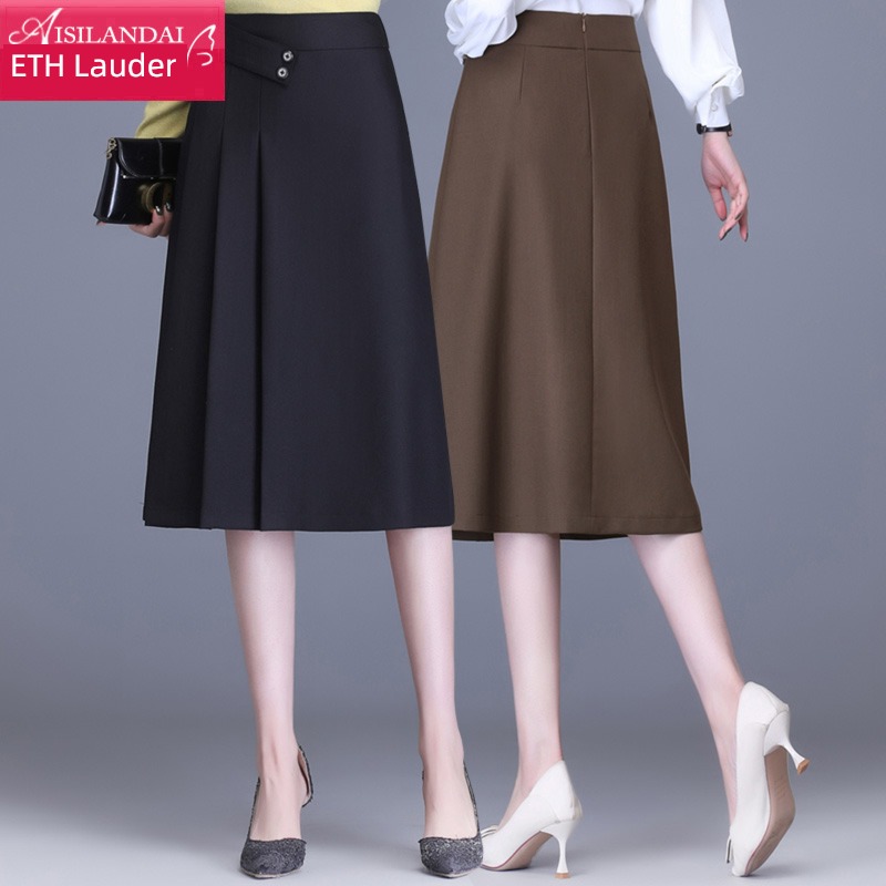 black Spring and Autumn High waist Sagging sensation Medium and long term Pleated skirt