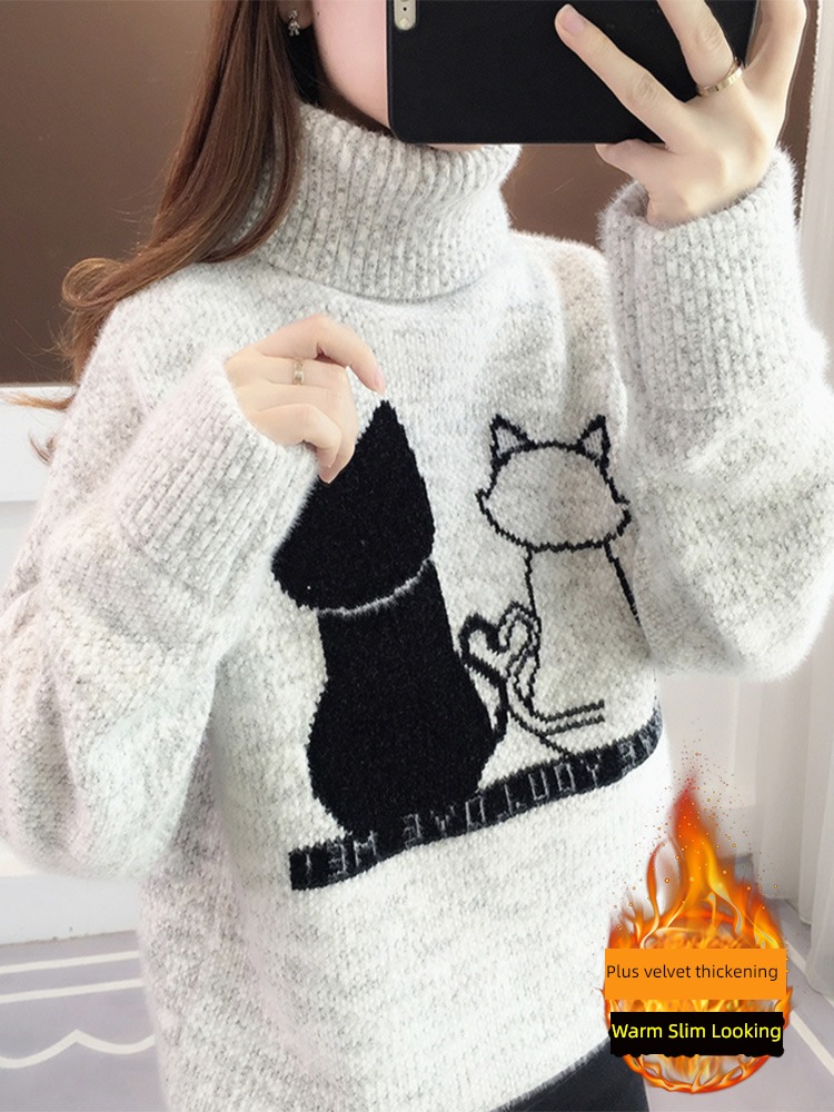ma'am easy Plush thickening Undershirt High collar sweater