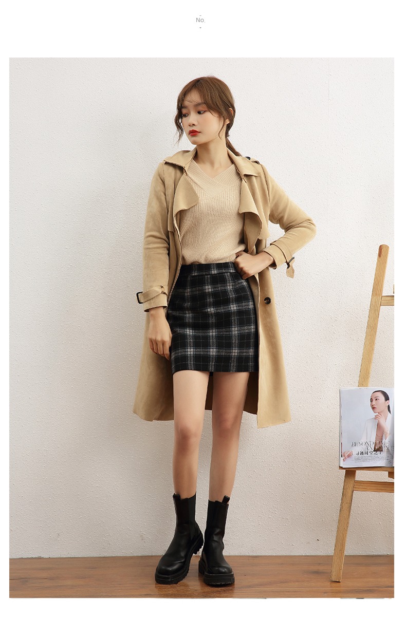 female Autumn and winter Retro wool Korean version High waist skirt