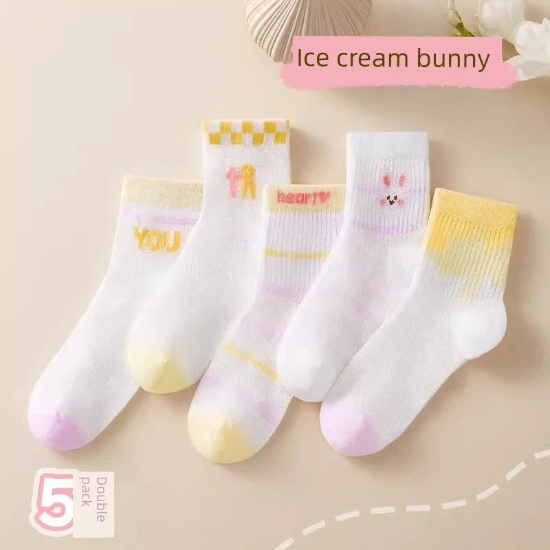 Children's Socks for Girls, Spring and Summer Thin Style, Pure Cotton Mesh Socks for Baby Girls, Princess Lace Mid-Tube Summer Thin Socks — 4