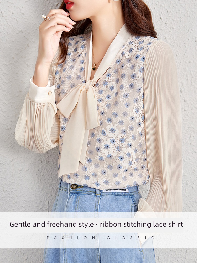 Ou Ni Xue Korean version Frenulum Long sleeve bow printing