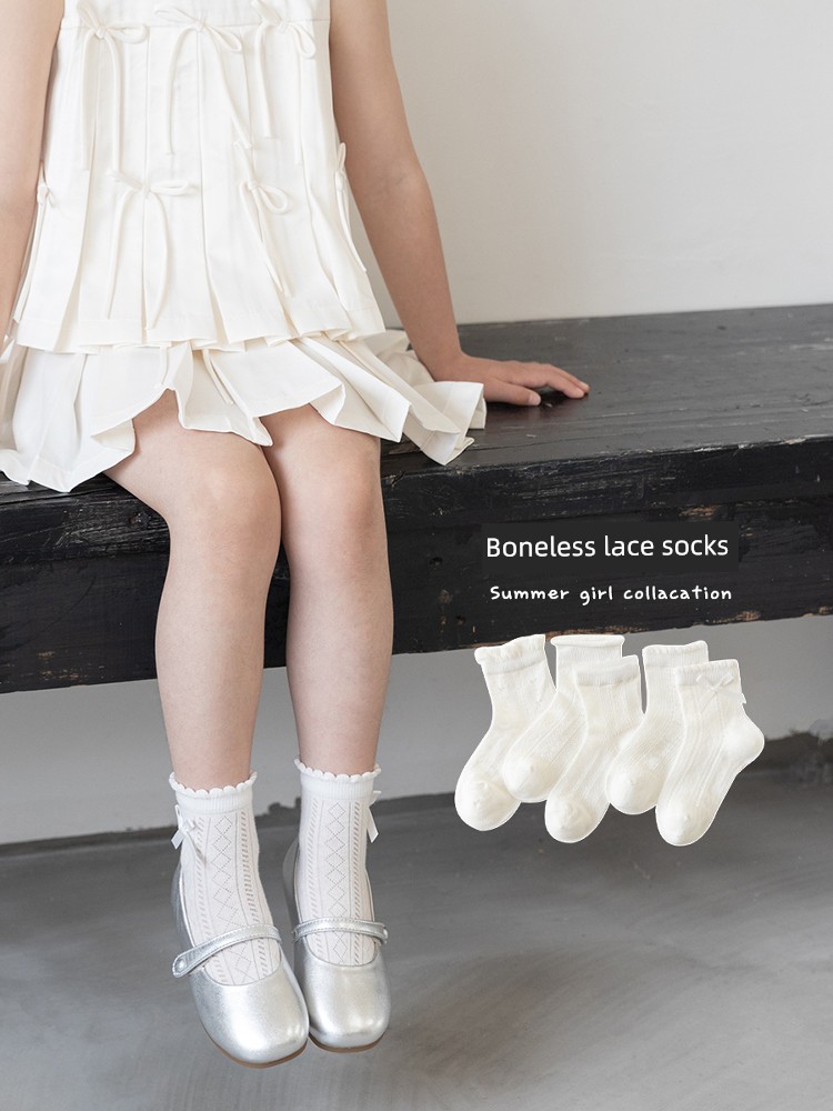Girls' Socks Spring and Summer Thin Pure Cotton Children's Seamless Short Socks Summer Mesh Baby Girl White Lace Princess Socks