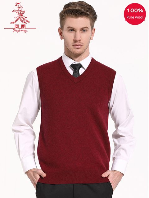 Phoenix Wool Sweater Vest 2024 Men's 100 Pure Wool Thick Vest Solid Color V-neck Pullover Vest Vest Vest Vest