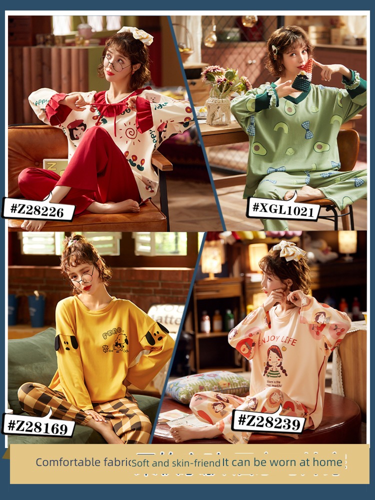 ma'am spring and autumn Long sleeve Scarlet Cotton suit pajamas