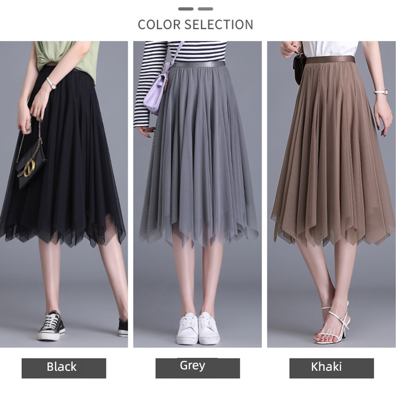 Ins super fire Of High waist Vertical sense Medium and long term Yarn skirt