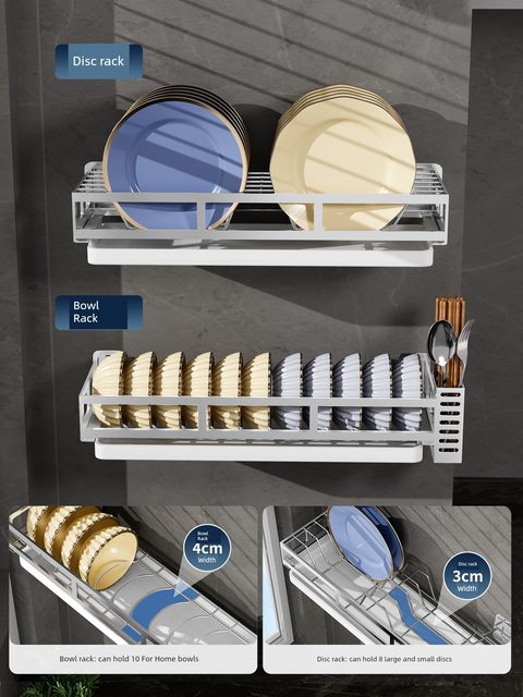 304 stainless steel kitchen storage rack, dish storage rack, household wall hanging, bowl rack, sink, bowl and dish drain rack