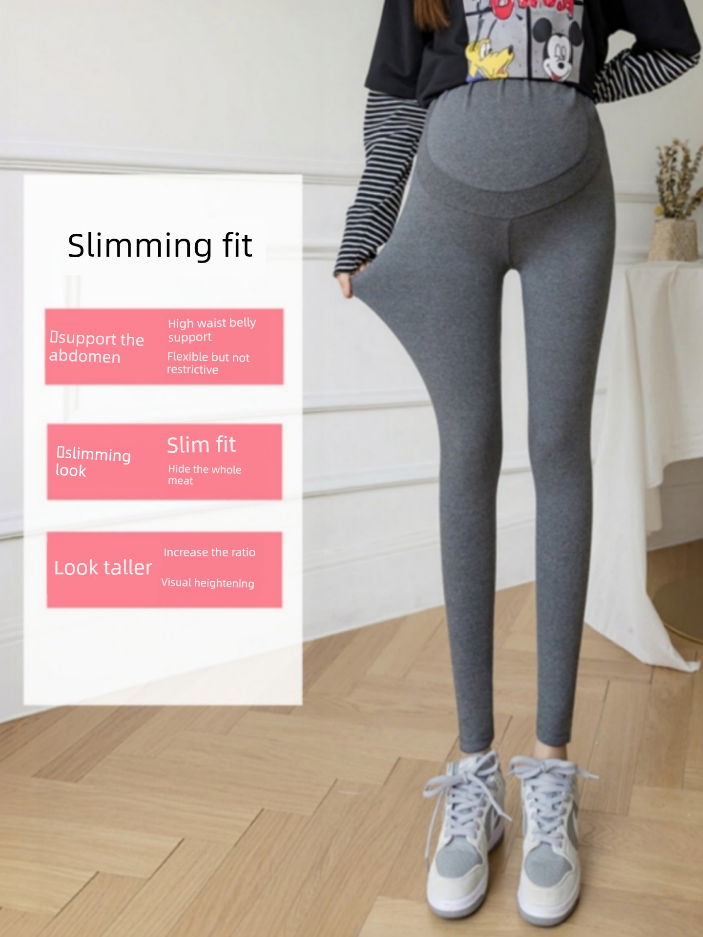 Maternity Pants for Autumn, Thin Fleece, Outerwear, Belly Support Pants, Trendy Mom Style, Non-Tightening on the Belly during Pregnancy, Winter — 2