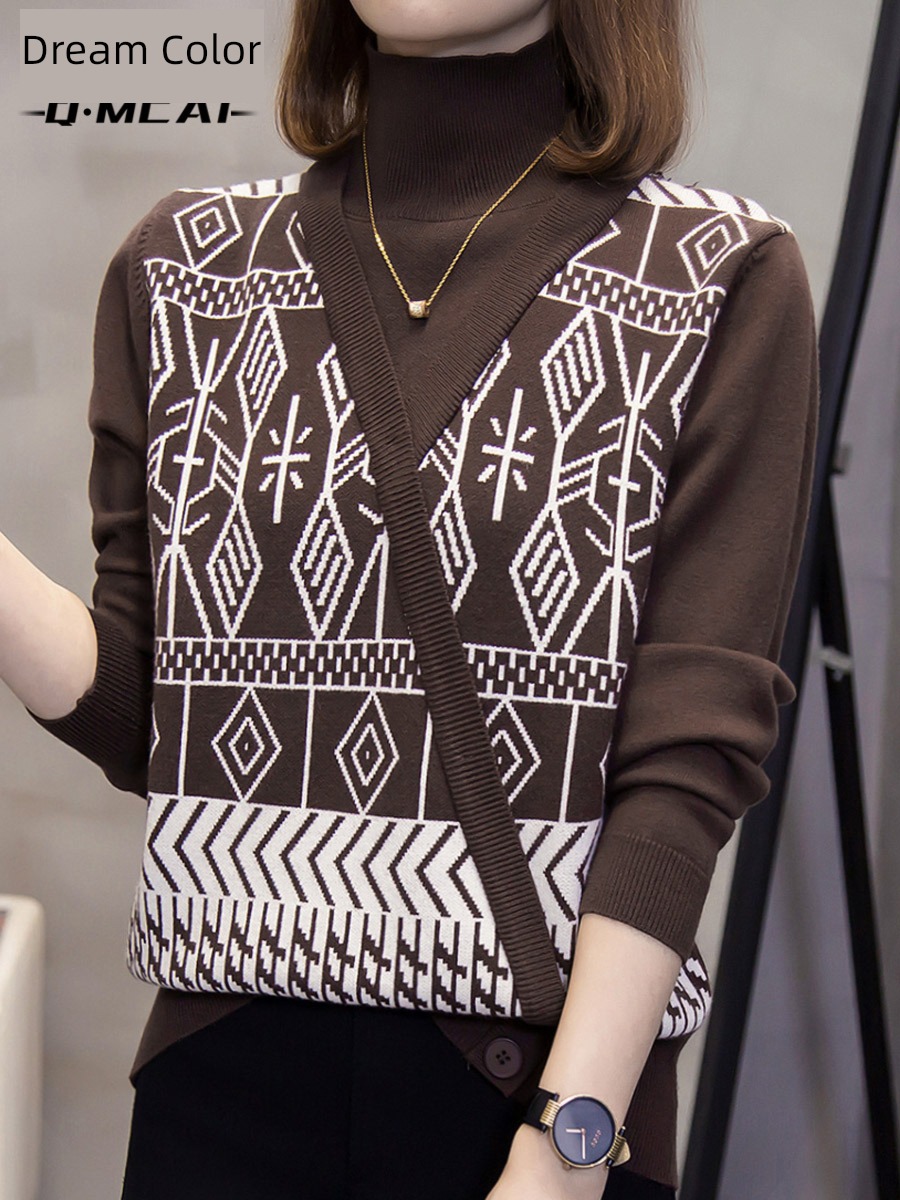 Fat mm Fake two sweater ma'am Autumn and winter clothes Inner lap Put on your clothes fashionable High collar Lay a foundation Sweater European goods Small shirt