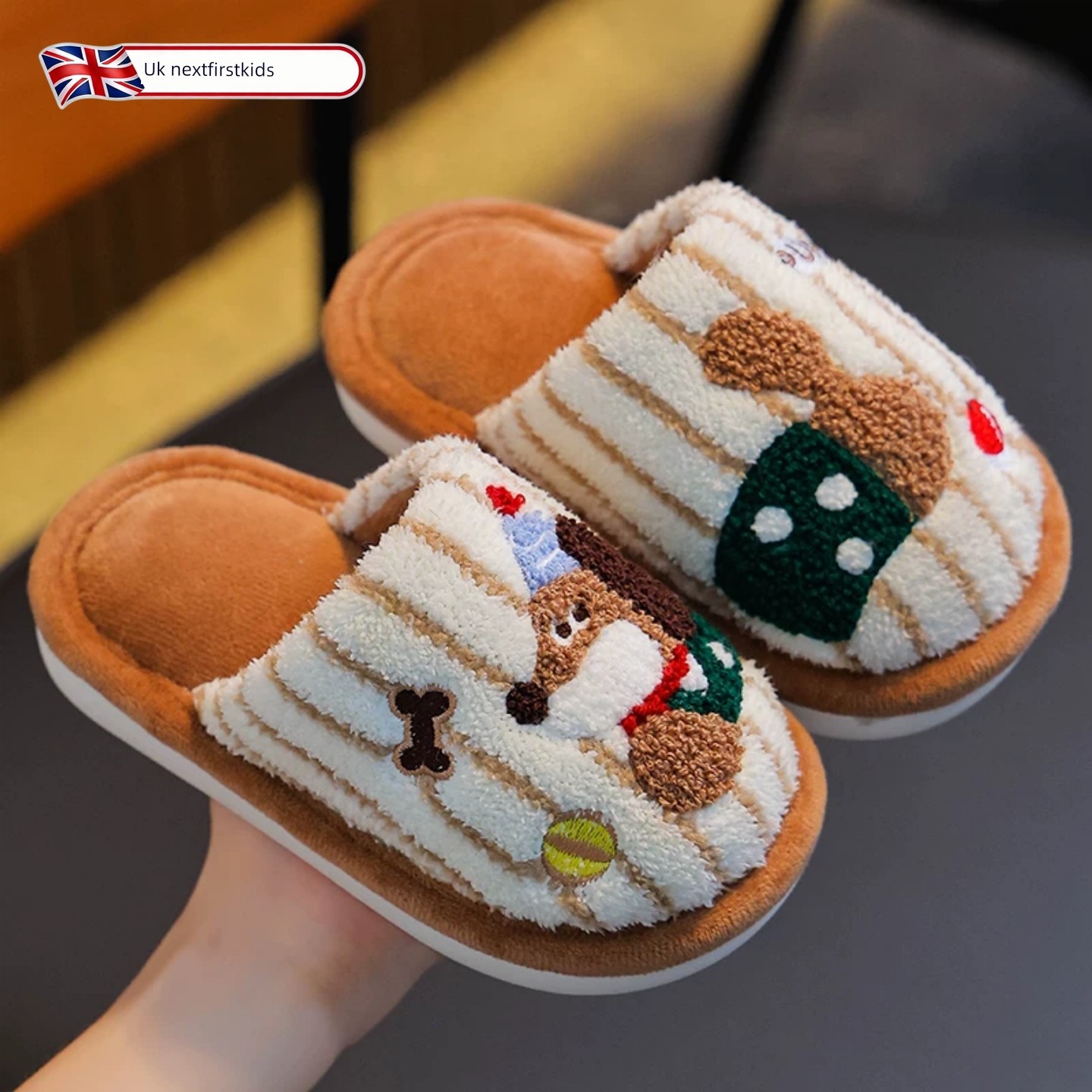 Boys' Cotton Slippers 2026 New Winter Home Fleece-Lined Thickened Children's Indoor Non-Slip Furry Slippers Warm for Boys