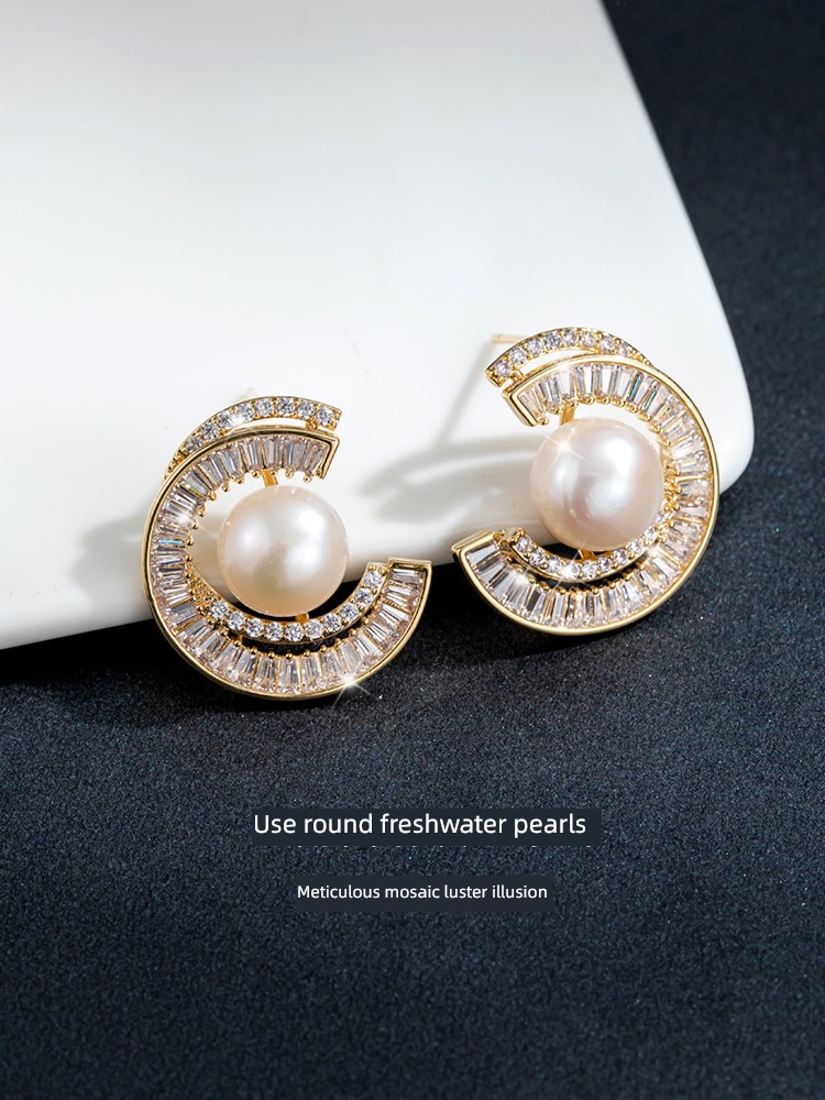 Cold wind Sterling Silver Earrings fashionista sleep Free pick Pearl