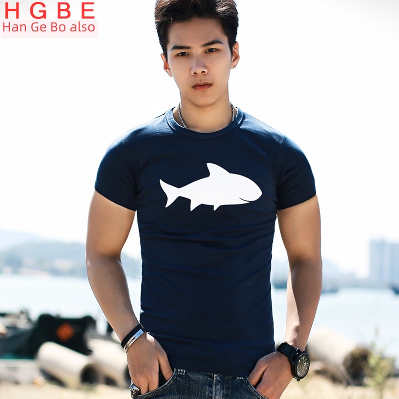 shark man Tight fitting elastic force motion Short sleeve T-shirt