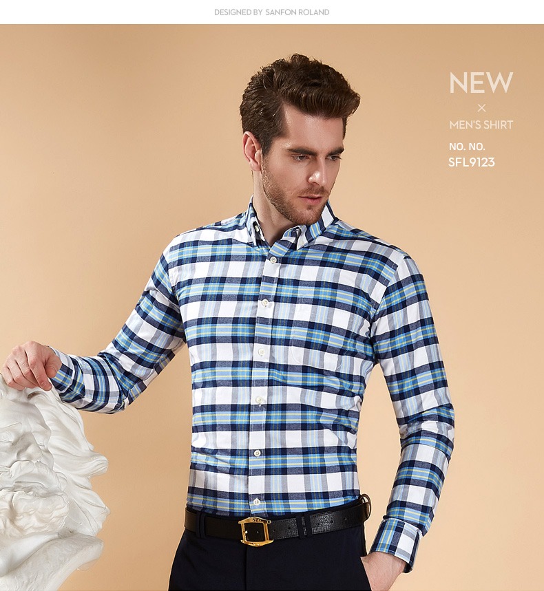Broken code Clearance Sanding Long sleeve leisure time lattice shirt