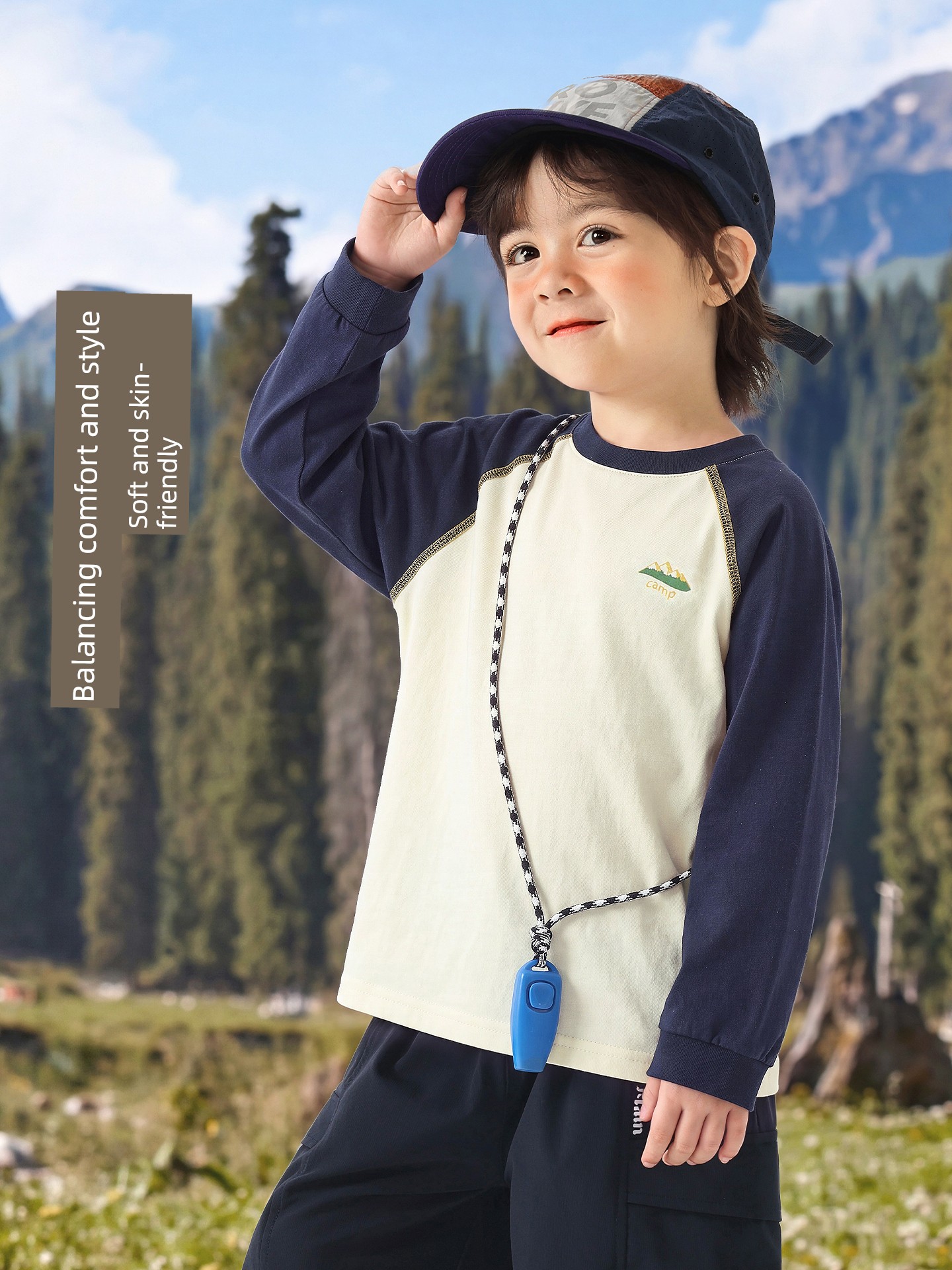 Right-Ou Boys' Long-Sleeved T-Shirt 2026 Spring and Autumn New Style Toddler Color-Blocked Round-Neck Top Loose Casual Base Shirt — 3