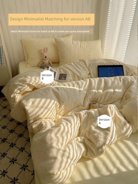 Four-piece bed set 2025 new spring and summer wash quilt cover bed sheet dormitory three-piece set non-soft cotton pure cotton bedding