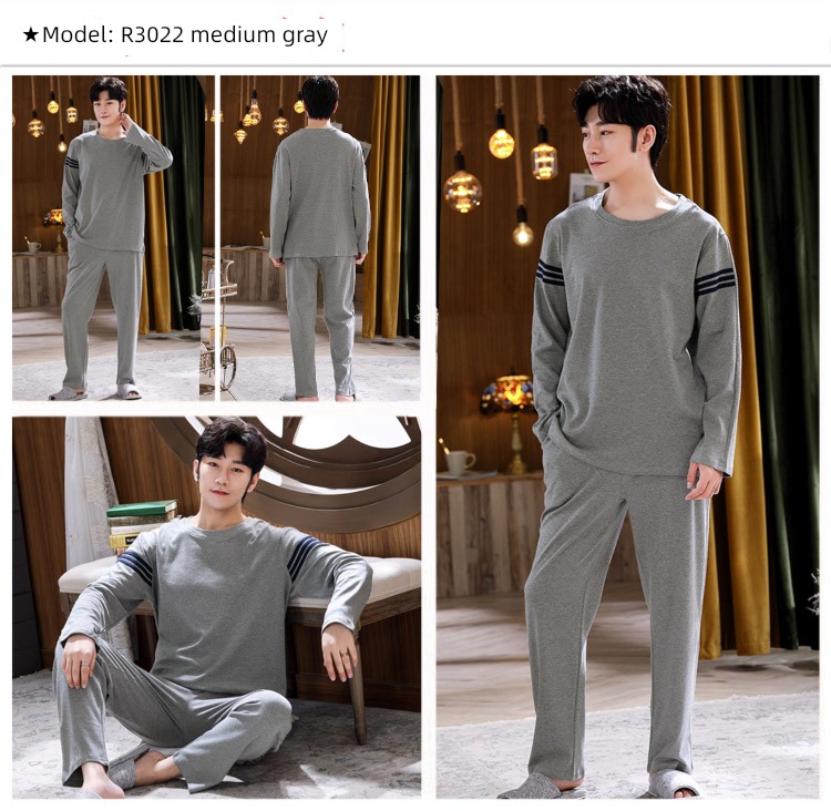 male Long sleeve Cotton Big size Autumn  summer suit pajamas