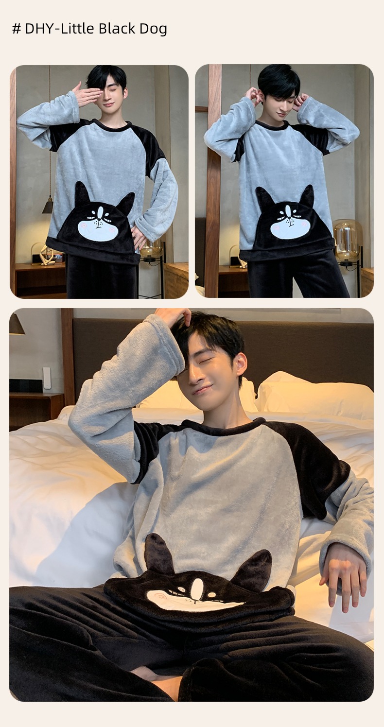 male thickening keep warm Flannel Condom Autumn and winter pajamas