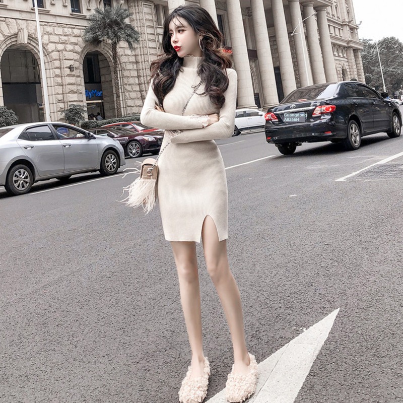 Inner lap Half high collar Self-cultivation Buttocks Fork Lay a foundation overcoat
