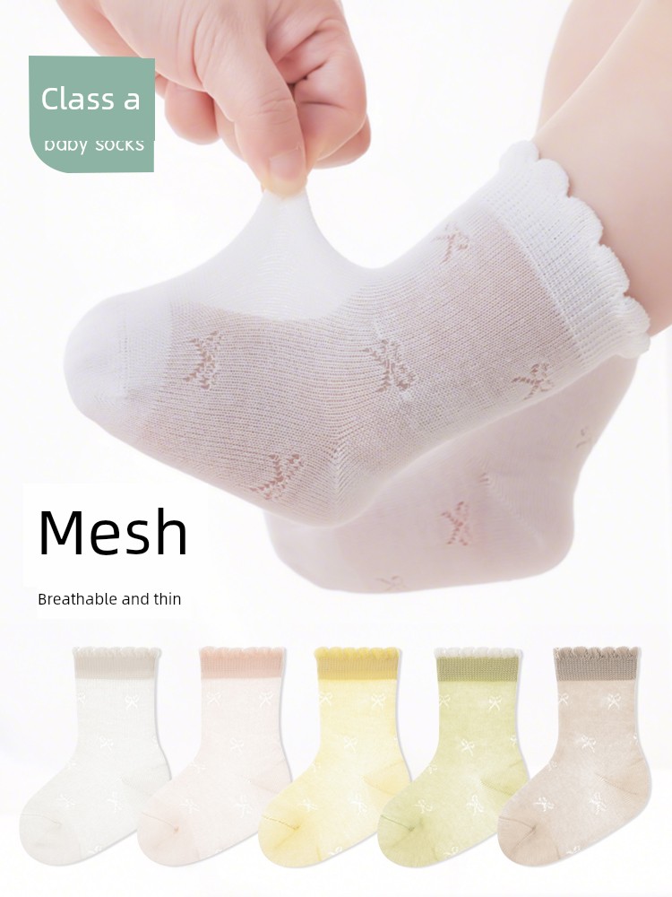 Baby Socks, Summer Ultra-Thin Pure Cotton Newborn Baby Mid-Tube Socks That Don'T Tighten the Legs, Class a Seamless Mesh Socks for 0-6 Months