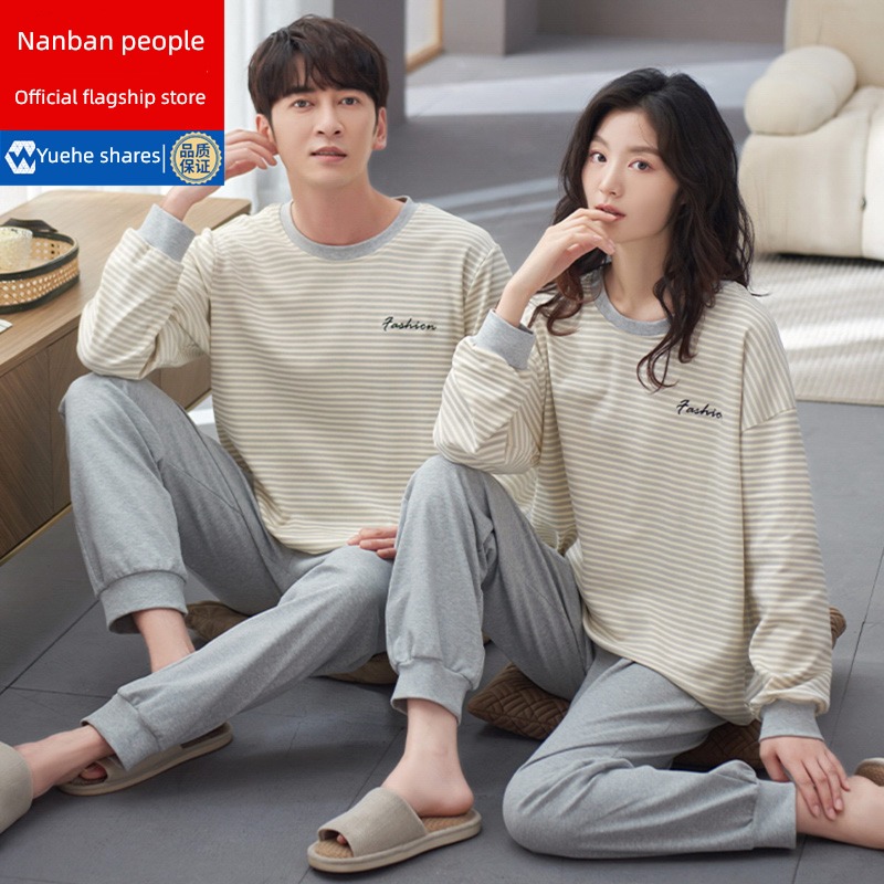 NGGGN pure cotton autumn Can be worn out lovers pajamas