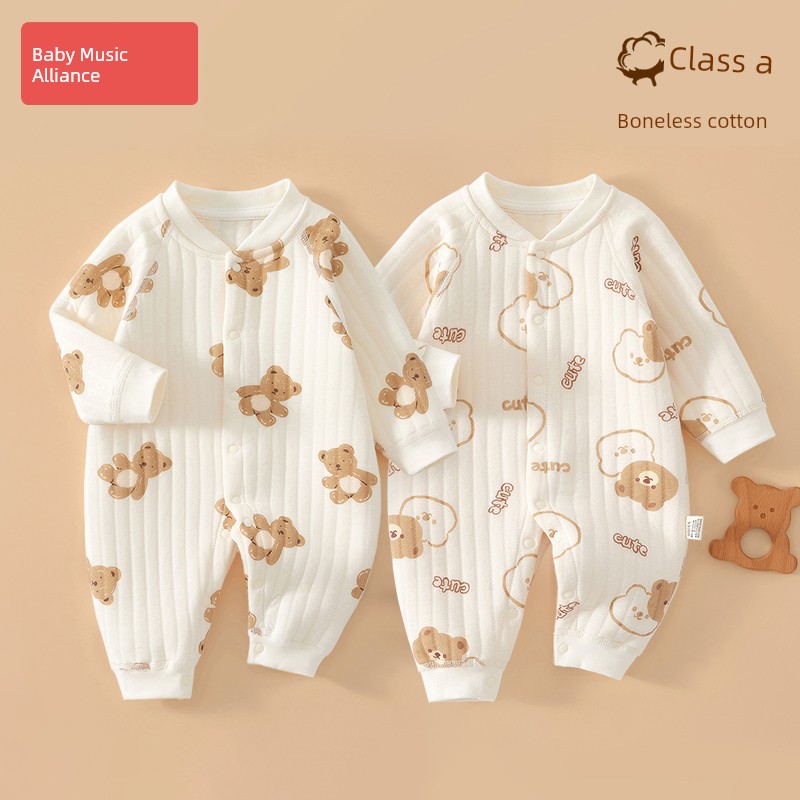 Baby Clothes, Winter Clothing for Newborn Babies from 0 to 3 Months, Newborn Infants and Toddlers, Class a Cotton Early Autumn Quilted Jumpsuit — 3