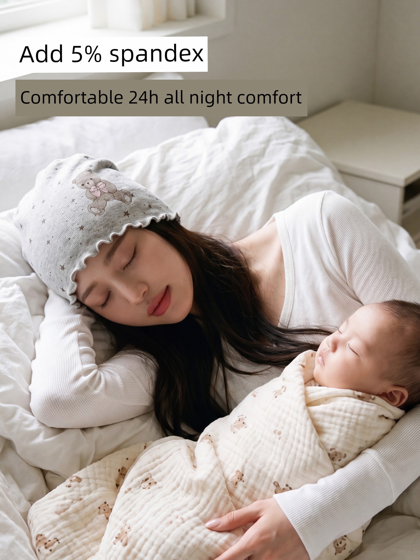 Postpartum Cotton Hat for Autumn and Winter with Cartoon Ruffle Edges, Moisture-Wicking, Breathable, Head-Protecting Sleep Cap for Large Head Circumference — 4