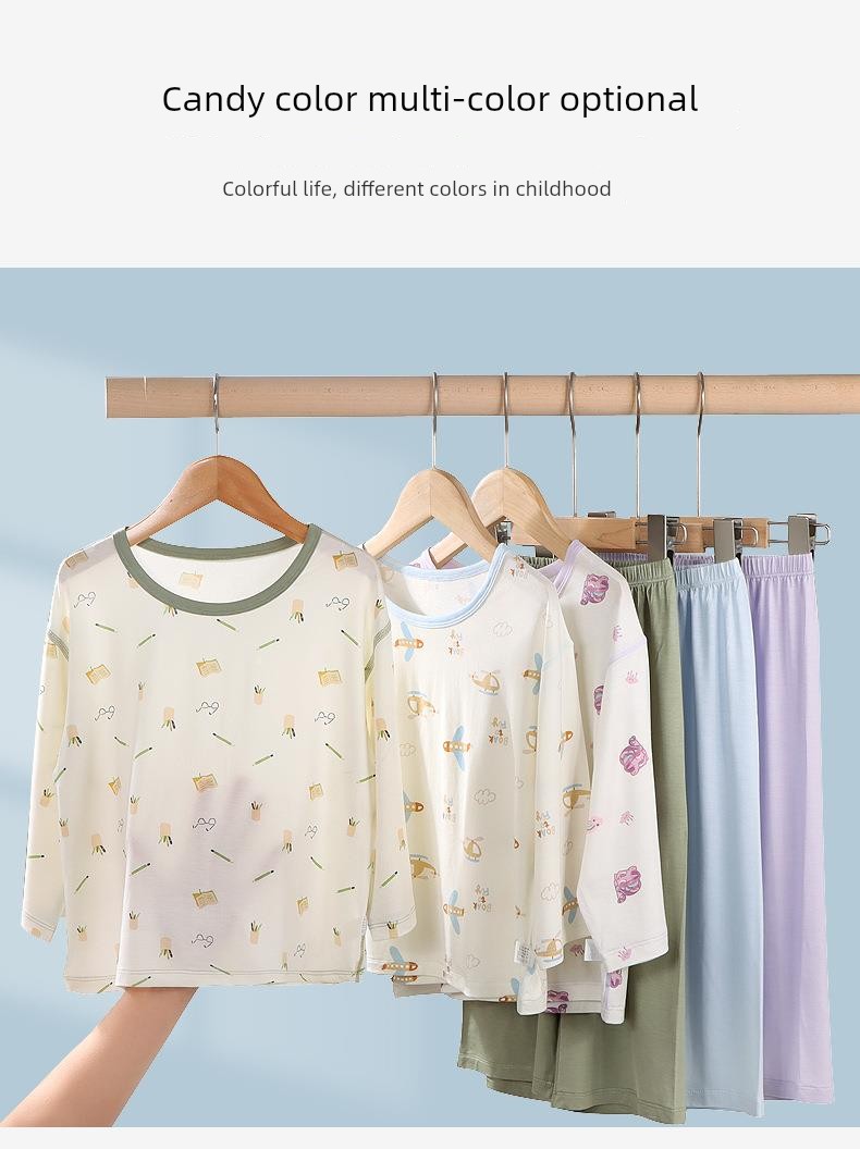 Modal Kids Pajamas Spring and Summer Thin Boys' Home Wear Boys Intimates Suit Teen Autumn Clothes Long Johns — 12