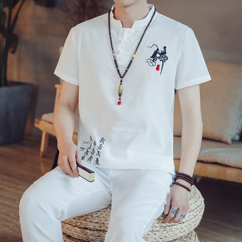man Tang costume Chinese style Zen clothes buddha-like Short sleeve T-shirt