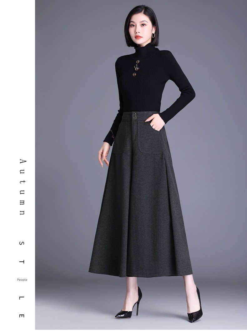 Wool High waist Nine points mom Big size easy Wide leg pants