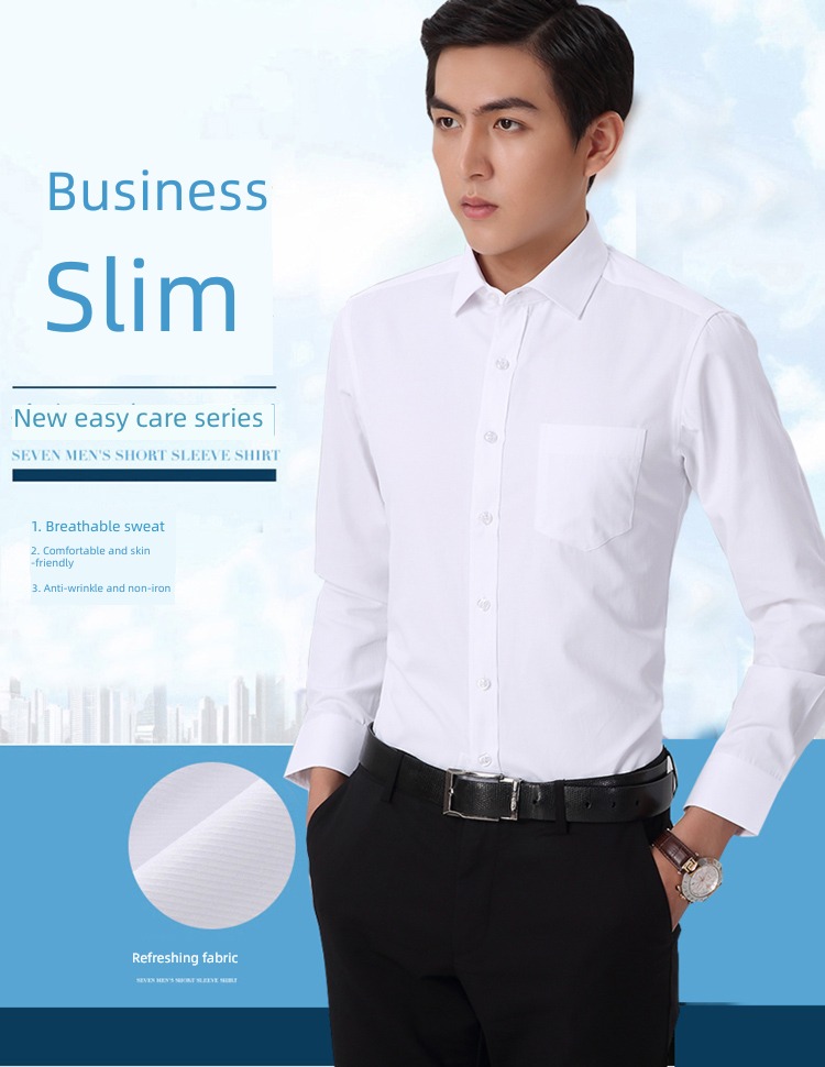 Long sleeve pure cotton No iron business affairs occupation 100% white shirt