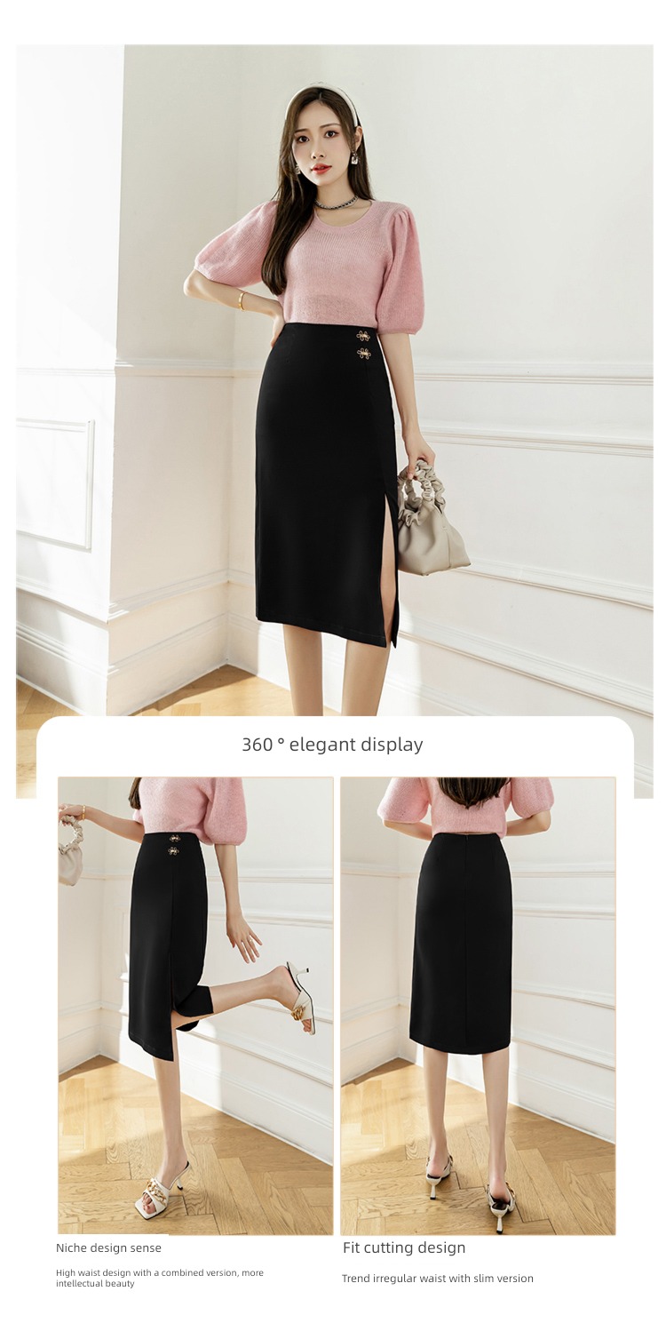 Medium and long term A word Irregular Fork One pace skirt suit