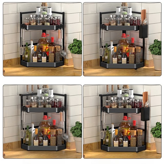 Kitchen storage rack countertop corner triangle seasoning rack corner hanging corner storage wall hanging without punching rack