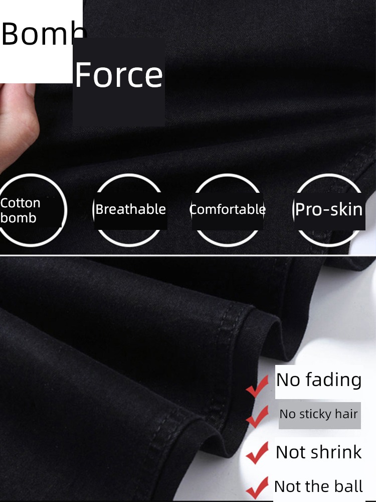 Autumn and winter black leisure time easy Plush Nine points Jeans
