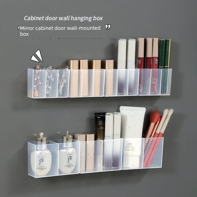 Wall-mounted partition box mirror cabinet storage without hole punching lipstick storage portable eyebrow clip scissor eyebrow pencil brush storage rack