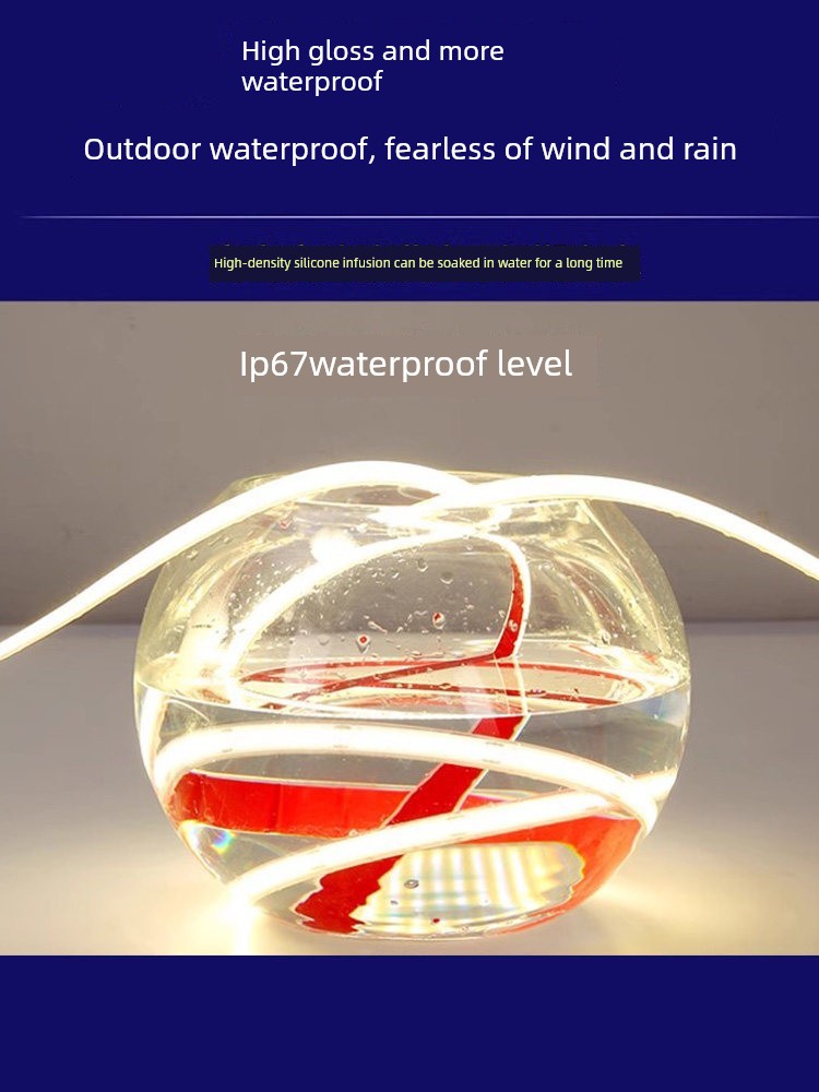 Super Bright Self-Adhesive Cob Silicone Light Strip 24V Low Voltage Flexible Led Soft Wire Light Strip for Trucks, Outdoor Waterproof, Underwater Pool Use