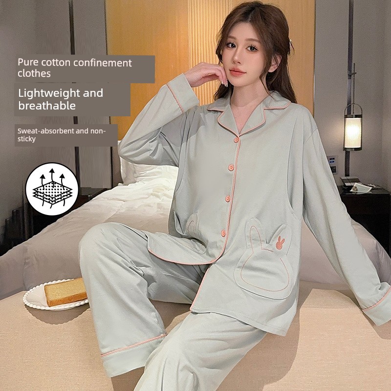 Pure Cotton Postpartum Clothing, Autumn and Winter Postpartum Nursing Pajamas for Women, Special for Breastfeeding, Spring and Autumn Maternity Home Wear, — 6
