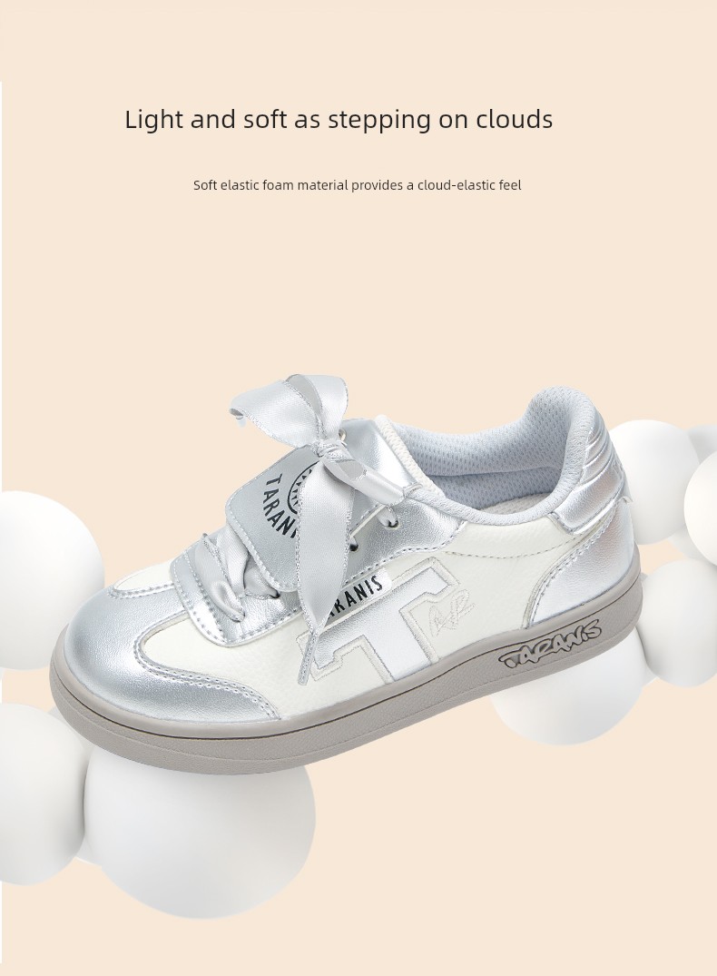 Tyrannis Children's Training Shoes, New Spring and Autumn Sneakers for Girls, T-Toe Silver Cover Ballet Casual Sports Shoes — 6