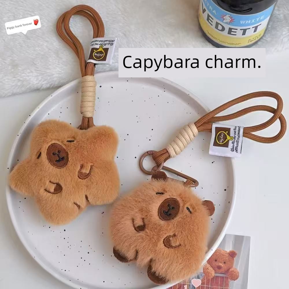 Cute Capybara Bag Pendant, Little Star Plush Doll, Hand Strap Keychain, Backpack Decoration, Gift for Classmates