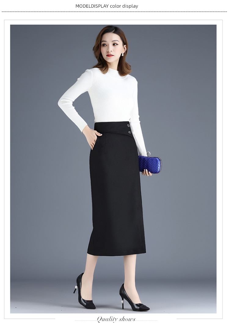 Medium length Autumn and winter High waist Fork Straight cylinder skirt