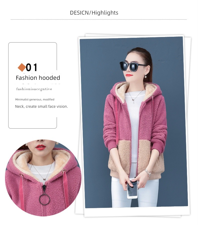 loose coat female Lamb hair winter thickening Fleece loose coat
