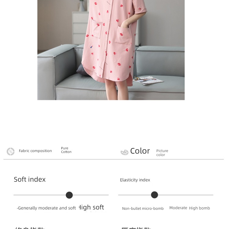 ancient and modern @ Nightdress summer female pajamas Summer style pure cotton Short sleeve Cardigan Dress Spring and summer ma'am Cotton leisure wear