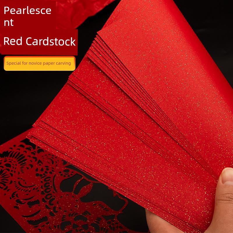Red Pearlescent Cardstock A4A3, Bright Red with Gold Specks, 120g Red Cardstock for Handmade Paper Cutting and Carving, Single-Sided Gold Foil Greeting Card Paper