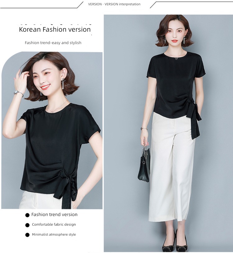 Short sleeve T-shirt easy match Wide leg pants jacket Chiffon shirt